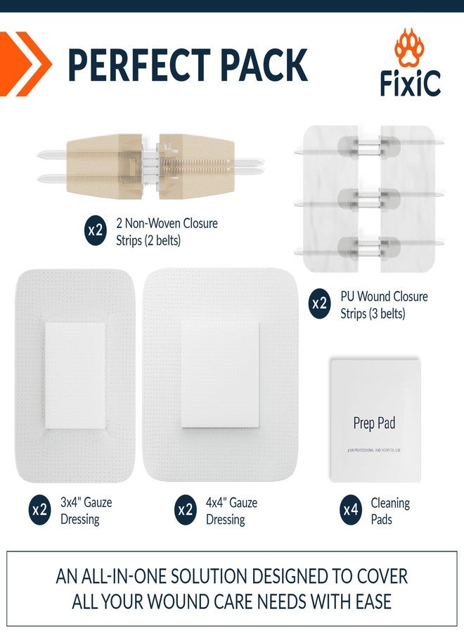 Fixic Butterfly Bandages - 2-Types Zip Wound Closure Strips - Ideal Wound Closure Kit - Sutures Free Butterfly Stitches Bandage - Stitches Kit with 4 Bandages, 4 Pads, and 4 Wipes Included! - Image 2